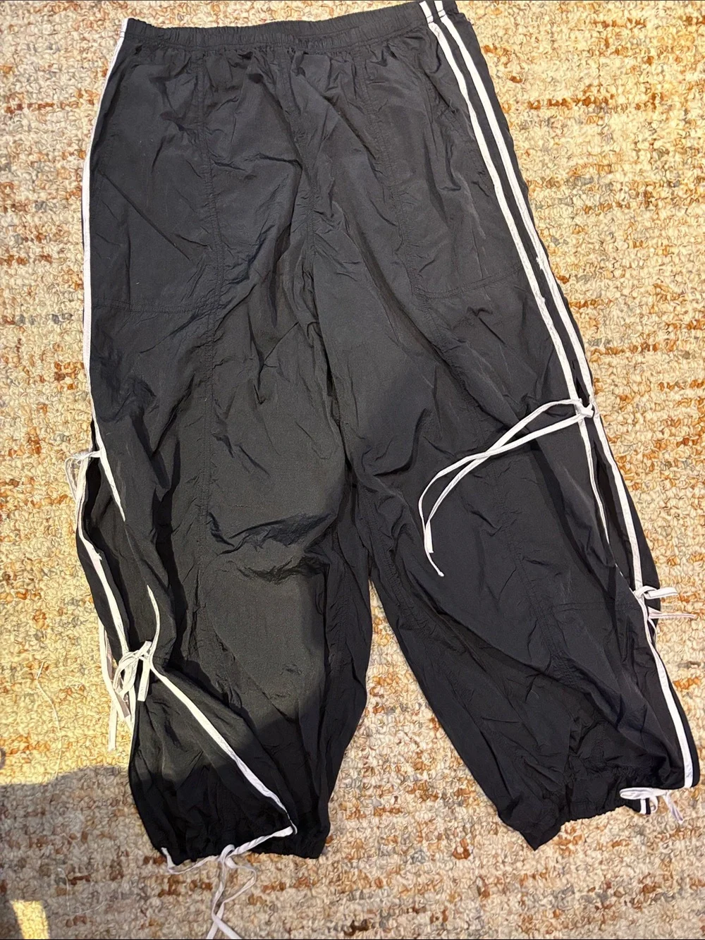 Free People Black Track Pants with Cream Trim